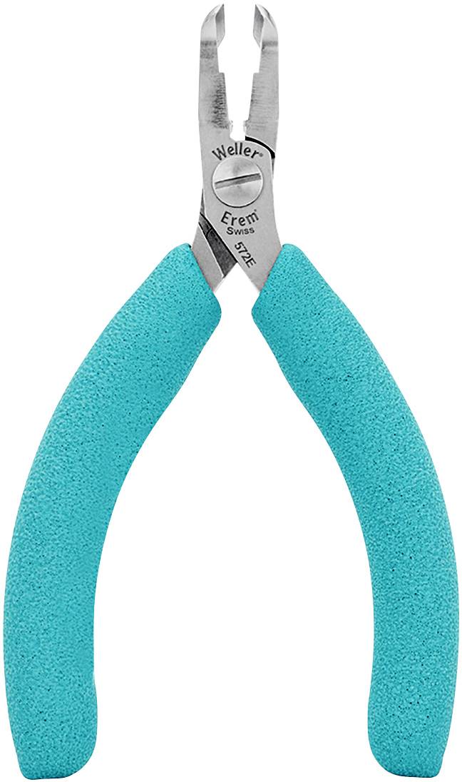 Kleště s tyrkysovými, protiskluzovými rukojeťmi a špičatými břity, vhodné pro přesné práce v elektronice.