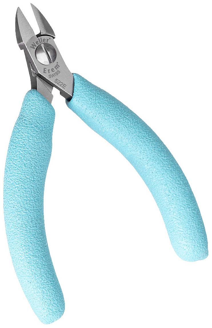 Modré boční štípací kleště s ergonomickými rukojeťmi, vhodné pro řezání drátů, na bílém pozadí.