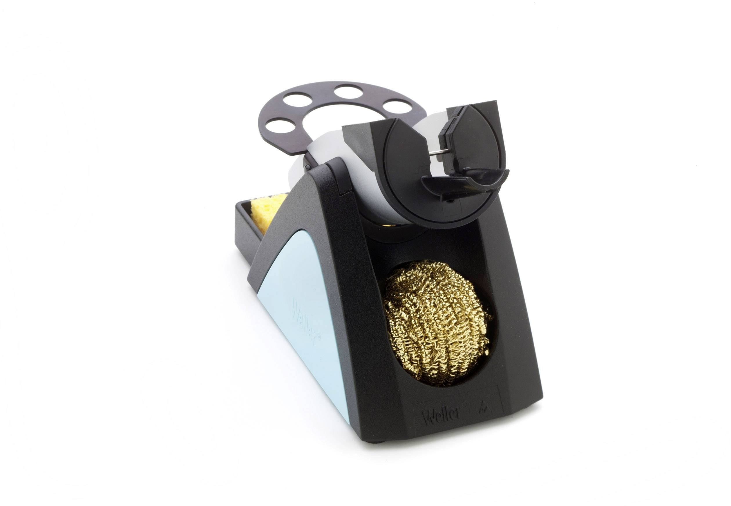 Držák páječky s čisticí houbičkou, čisticí koulí a stojanem pro bezpečnější použití páječky.