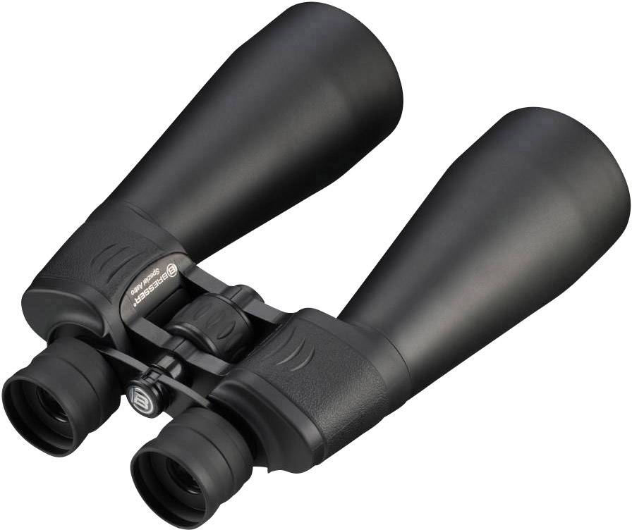 Černý dalekohled s velkými čočkami, vhodný pro hvězdnatý noční výhled nebo pozorování na velké vzdálenosti.