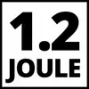 '1,2 Joule' velkými černými písmeny na bílém pozadí.<br><br>Note: I've replaced the decimal point with a comma, as that's the standard decimal separator in Czech.