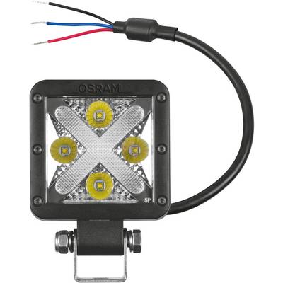 Světelný panel LED 'Squad' od OSRAMu se čtyřmi žlutými LED diodami v čtvercovém pouzdře, s viditelnými kabely pro elektrické připojení.