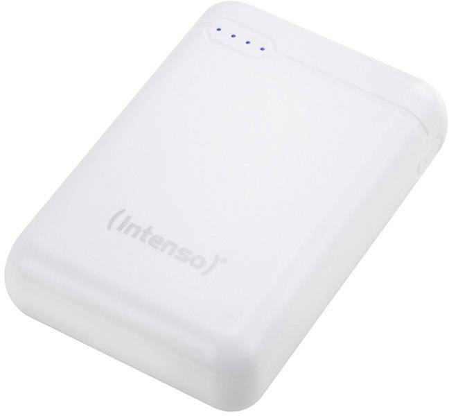 Bílý externí pevný disk od Intenso se čtyřmi modrými LED indikátory na horní straně.
