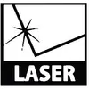 Piktogram s laserovým paprskem vycházejícím z rohu. Pod ním je napsáno slovo 'LASER'.