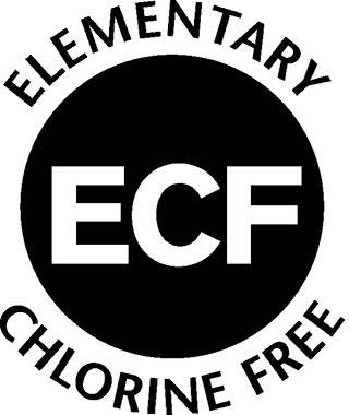 Logo 'ECF' s textem 'Elementary Chlorine Free', znamená papír bez elementárního chloru.