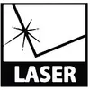 Symbolický obrázek laserové výstrahy s stylizovaným laserovým paprskem a slovem 'LASER' pod ním.