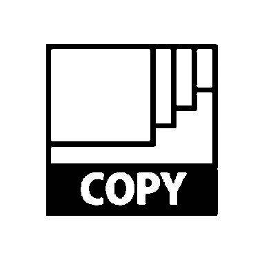 Obrázek zobrazuje symbol složený ze tří překrývajících se obdélníků s textem 'COPY' pod nimi, který představuje funkci kopírování.