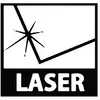 Symbol se stylizovaným laserovým paprskem a slovem 'LASER' pod ním varuje před laserovým zářením.