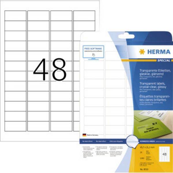Herma 8016 Fóliové etikety  45.7 x 21.2 mm fólie, lesklá transparentní 1200 ks trvalé laserová tiskárna, kopírka, barevná laserová tiskárna, barevná kopírka