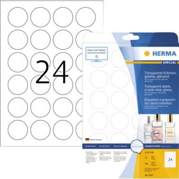 Herma 8023 Fóliové etikety  Ø 40 mm fólie, lesklá transparentní 600 ks trvalé laserová tiskárna, kopírka, barevná laserová tiskárna, barevná kopírka