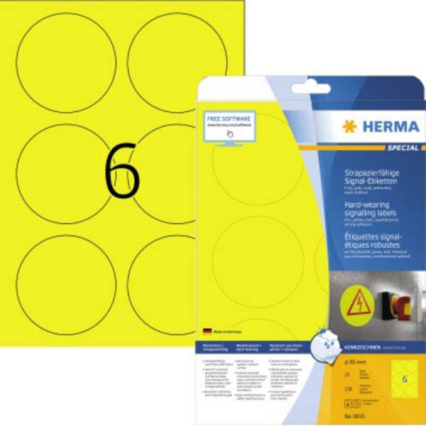 Herma 8035 Fóliové etikety  85 x 85 mm poylesterová fólie žlutá 150 ks extra silné laserová tiskárna, barevná laserová tiskárna, kopírka, barevná kopírka