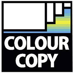 Logo 'COLOUR COPY' s abstraktním barevným vzorem v horním pravém rohu.