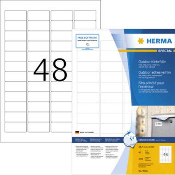 Herma 9536 Fóliové etikety  45.7 x 21.2 mm fólie, matná bílá 1920 ks extra silné laserová tiskárna, barevná laserová tiskárna, kopírka, barevná kopírka