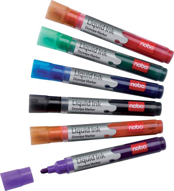 nobo 1901419 Liquid Ink sada popisovačů na bílé tabule  černá, červená, zelená, modrá, oranžová, fialová  N/A