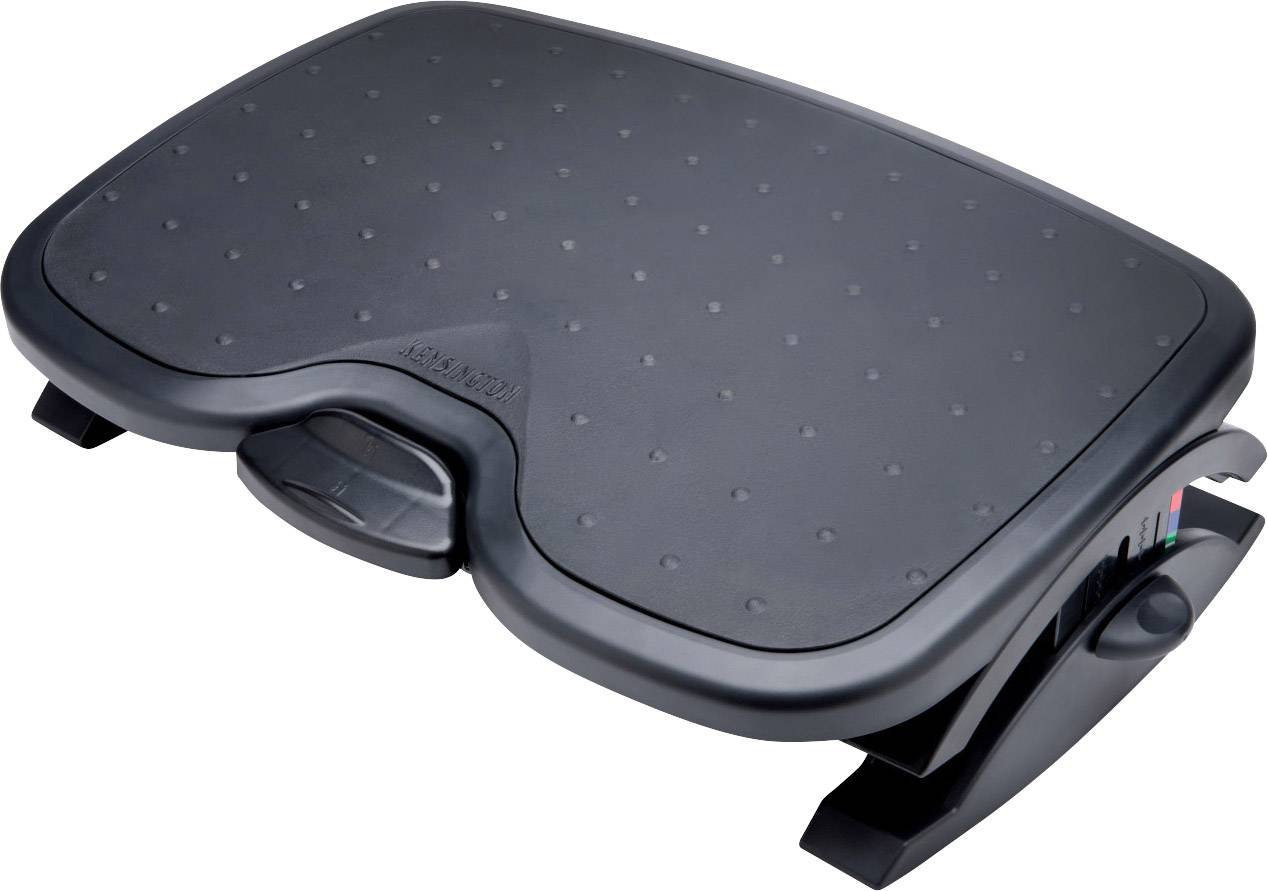 Černená, kontrastní podnožka s nastavitelnou výškou a sklonem. Navržená pro ergonomickou podporu na pracovišti.