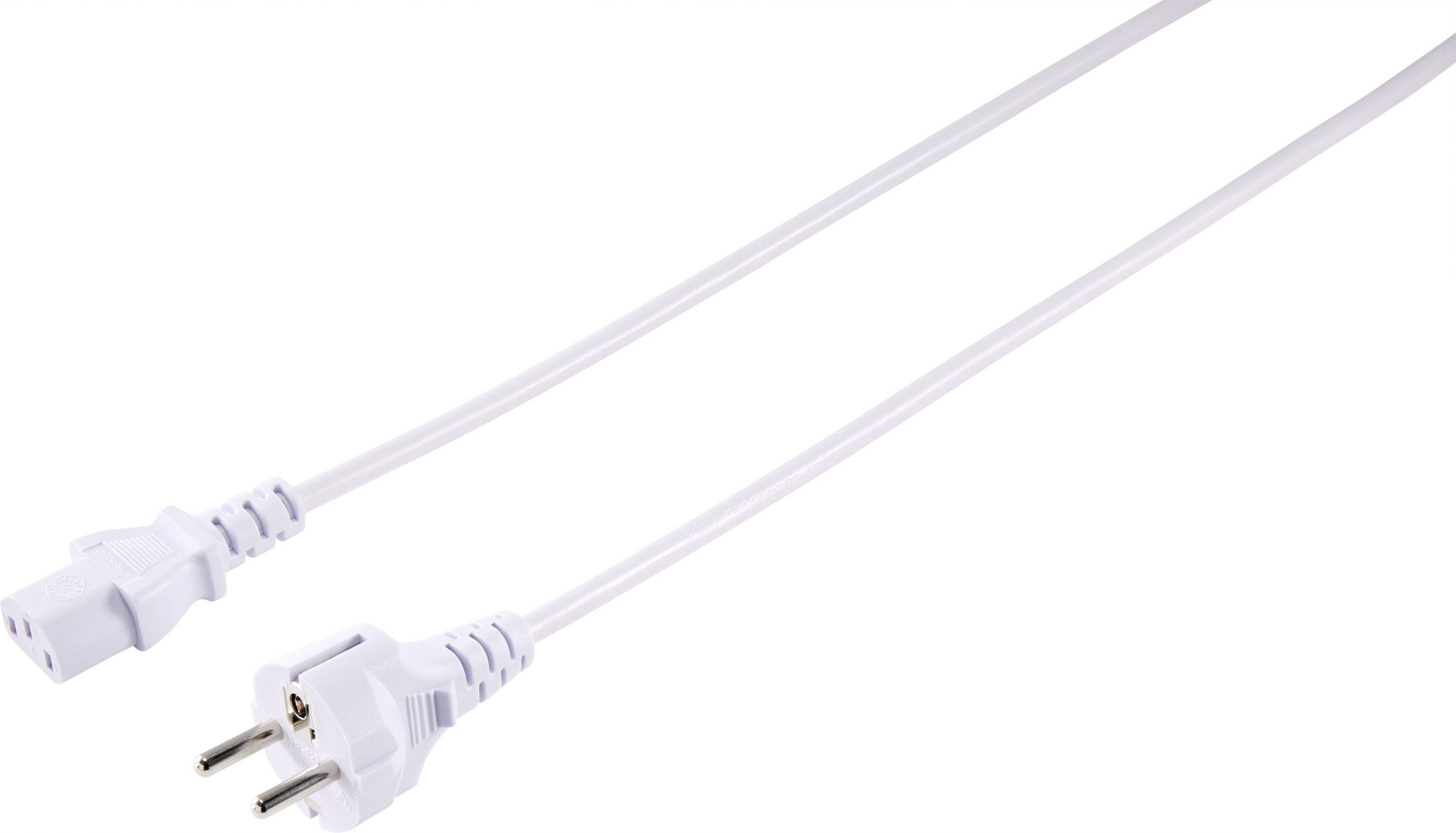 Bílý síťový kabel se dvěma konektory: eurovidlicí a IEC konektorem. Vhodný pro počítače nebo jiná elektrická zařízení.