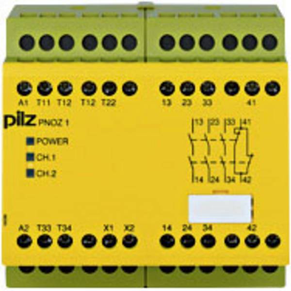 PILZ PNOZ 1 24VDC 3n/o 1n/c bezpečnostní relé, 24 V/DC, 3 spínací kontakty, 1 rozpínací kontakt, (š x v x h) 90 x 87 x 121 mm, 775695, 1 ks
