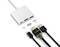 Rozbočovač adaptérů s konektory USB-C, HDMI a USB 3.0, znázorněný se třemi příslušnými kabely pod ním.