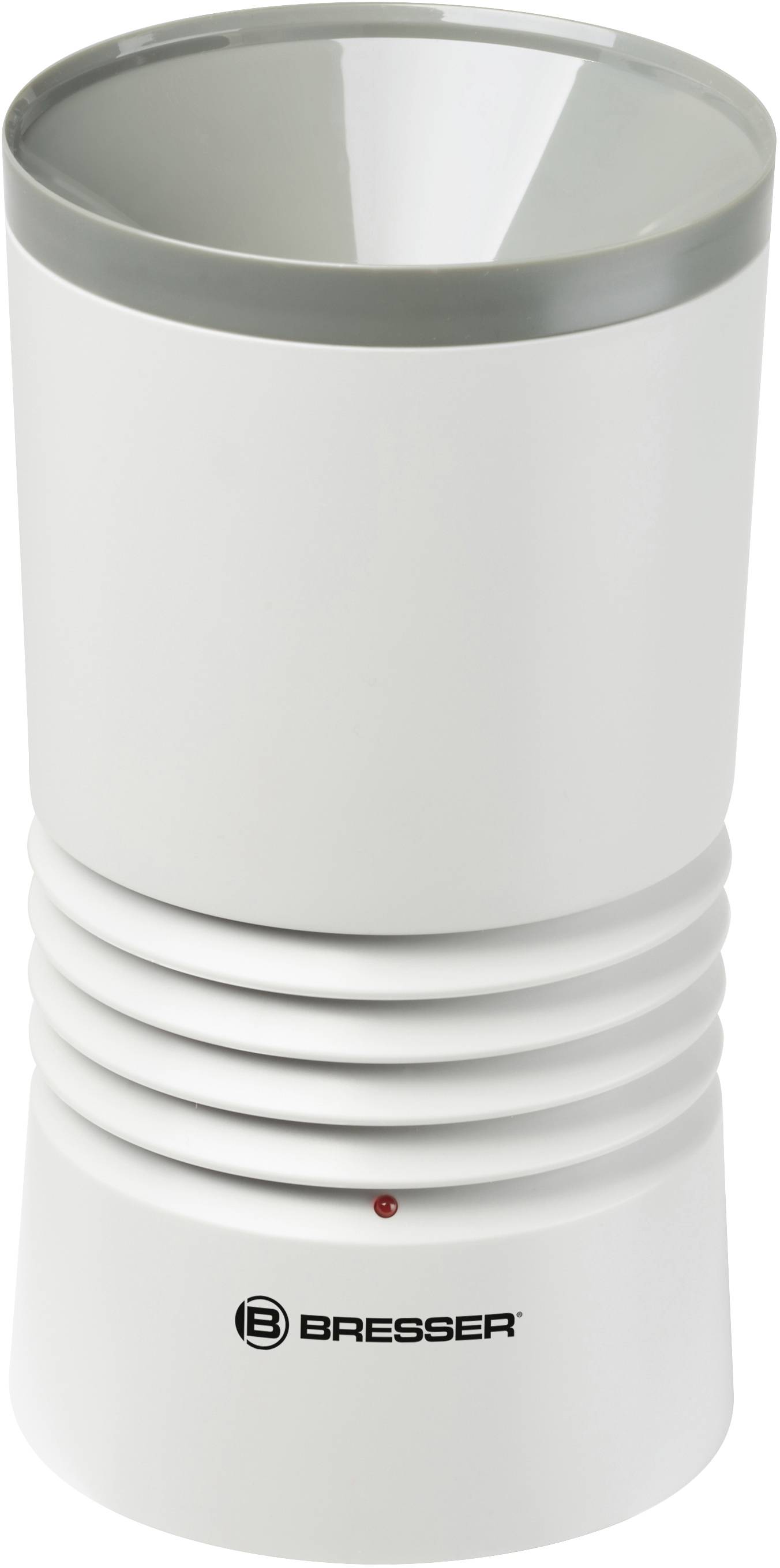 Bílý odvlhčovač vzduchu s vroubkovanou střední částí a logem BRESSER na přední straně.