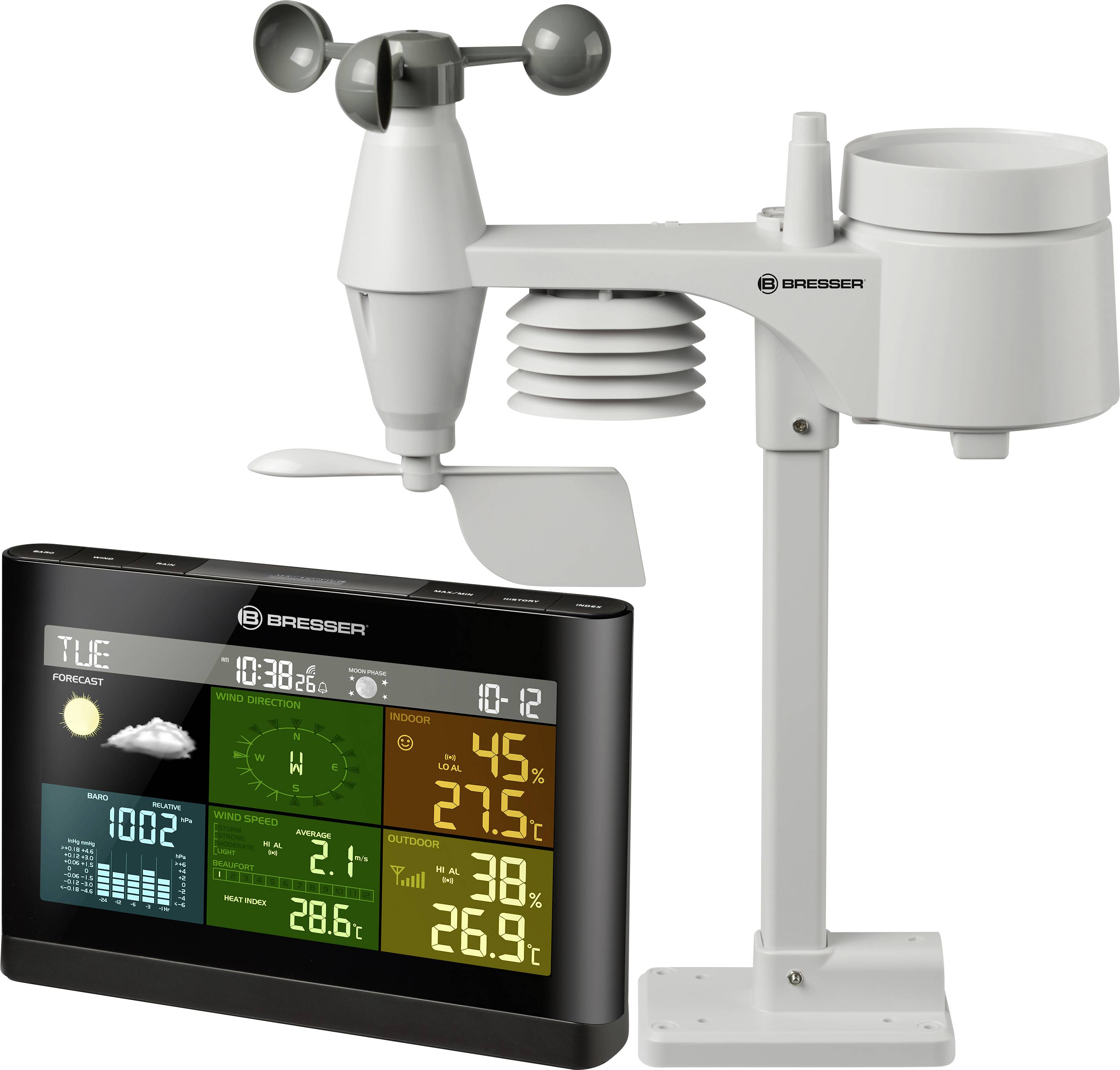 Bresser Optik 5-in-1 Comfort Wetter Center 7002550CM3000 digitální bezdrátová meteostanice Předpověď pro 12 až 24 hodin