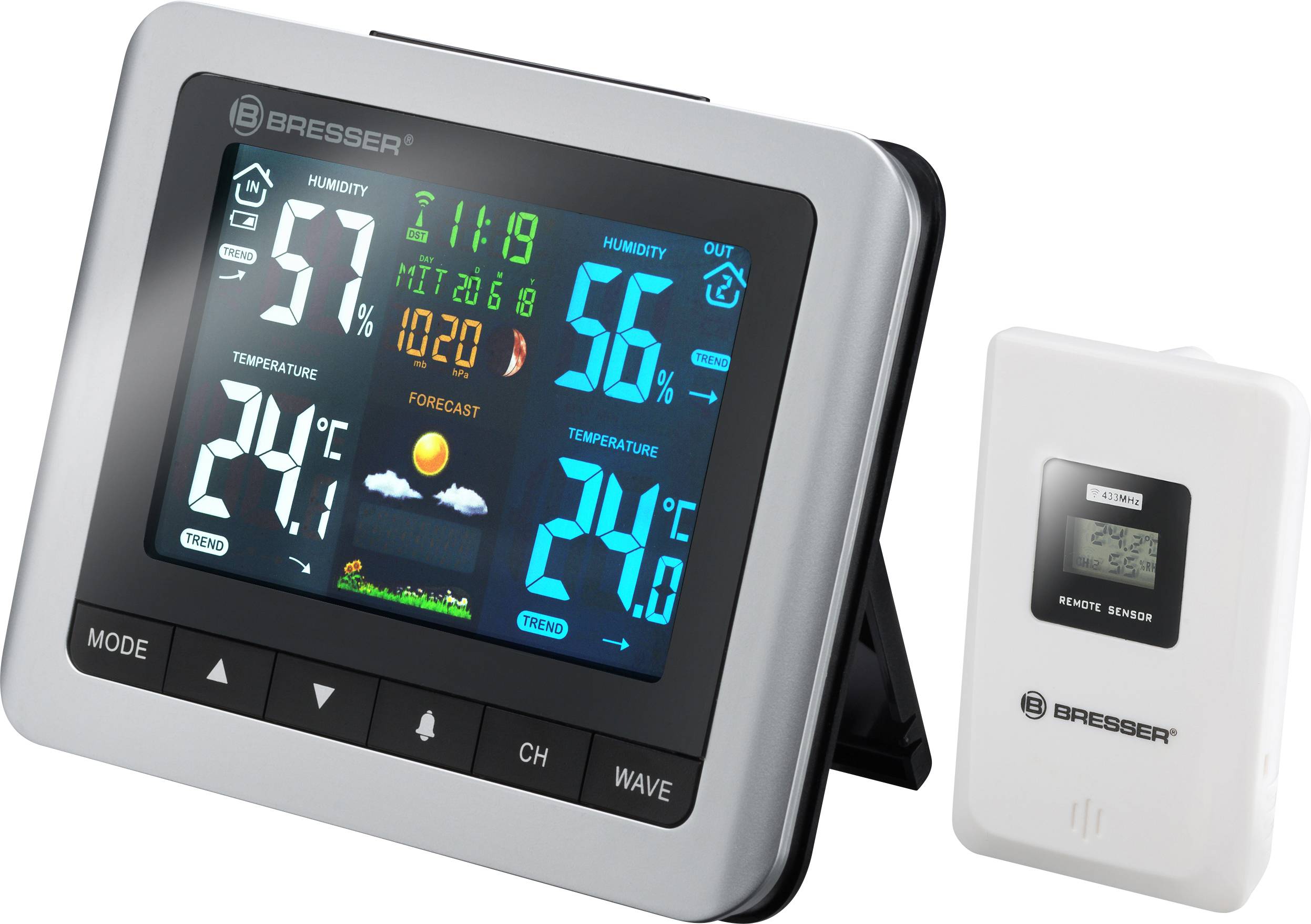 Bresser Optik MeteoTemp WTM 7007510 digitální bezdrátová meteostanice Předpověď pro 12 až 24 hodin Počet senzorů (max.) 3