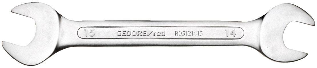 Klíč s otevřenými konci, na levé straně označený '15' a na pravé straně '15', s nápisem 'GEDORE / red R05121415' uprostřed.