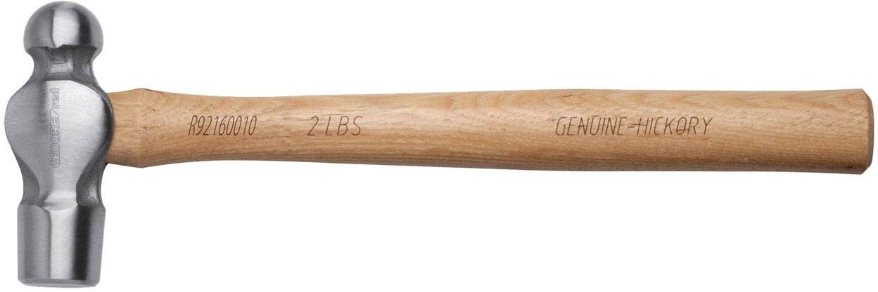 Kladivo s dřevěnou rukojetí. Rukojeť je označena nápisem 'Genuine Hickory' a '2 LBS'. Hlava je vyrobena z kovu.