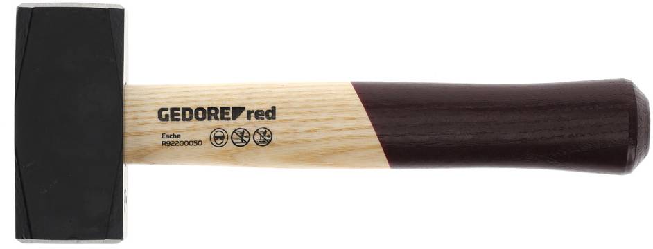 Kladivo s dřevěnou rukojetí a černou hlavou. Na rukojeti je nápis 'GEDORE red'.
