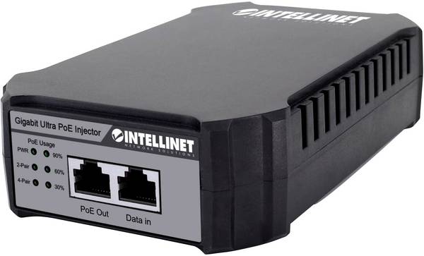 Intellinet Gigabit Ultra PoE-Injektor 1 x 95 Watt-Port Kunststoffgehäuse PoE injektor 10 / 100 / 1000 MBit/s IEEE 802.3bt, IEEE 802.3af (12.95 W), IEEE 802.3at (25.5 W)