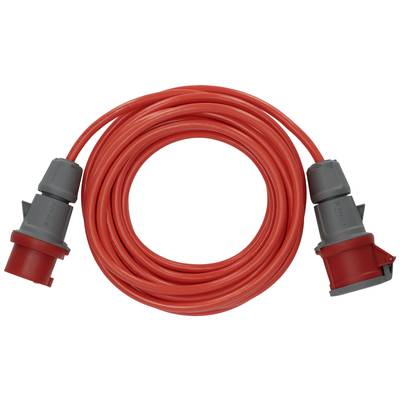 Červený vinutý průmyslový napájecí kabel s robustními šedými a červenými konektory na obou koncích.