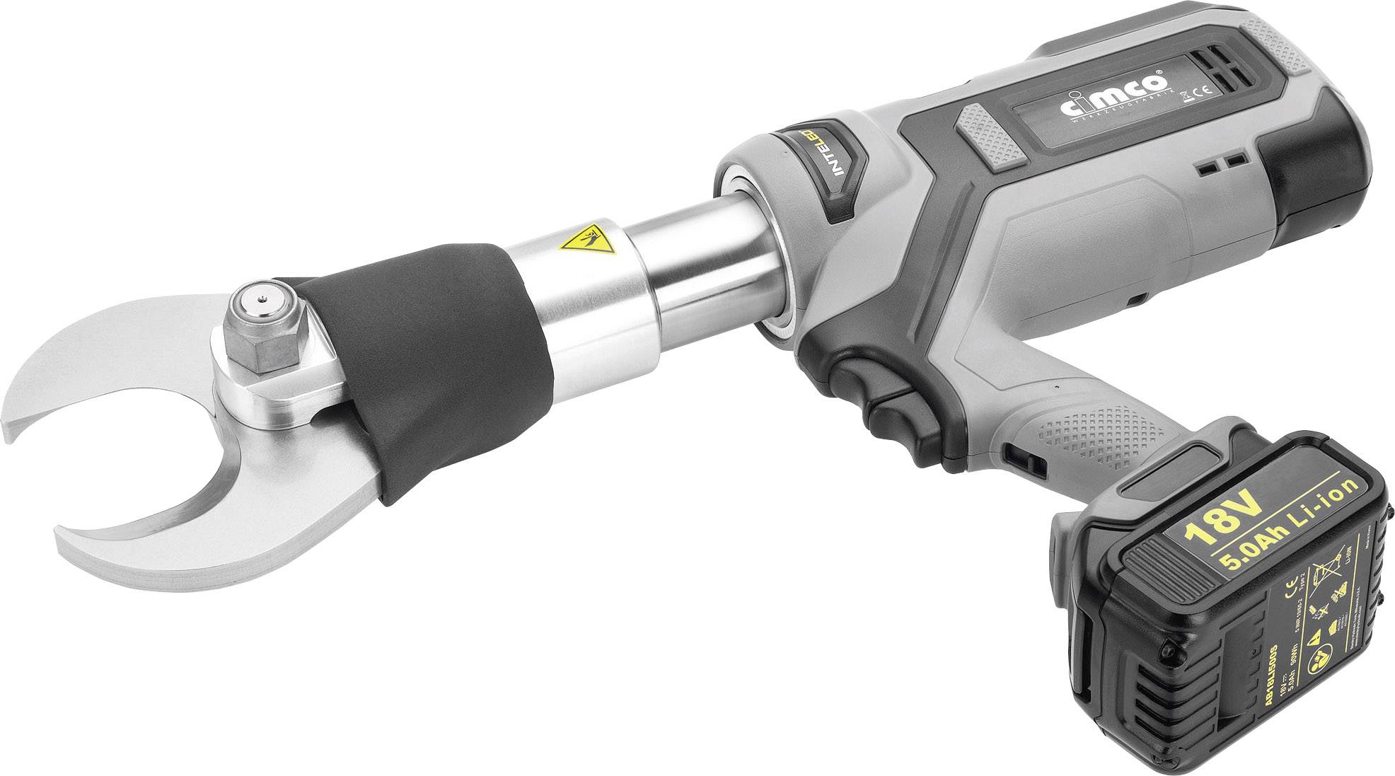 Elektrická hydraulická lisovací kleště s ergonomickou rukojetí, vhodné pro 18V Li-Ion akumulátor.