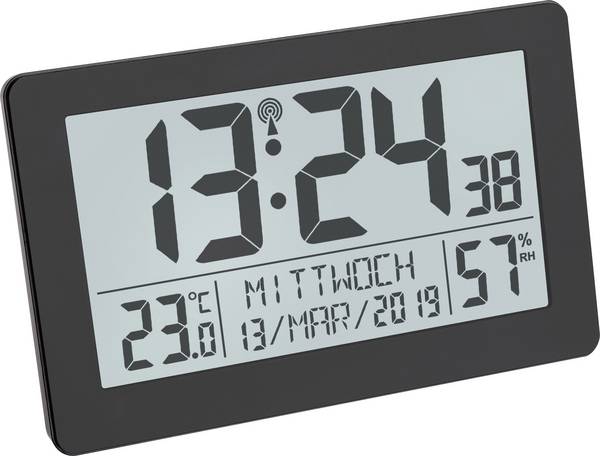 TFA Dostmann 60.2557.01 DCF rádiové hodiny 20.6 cm x 3 cm x 13 cm , černá, velký displej