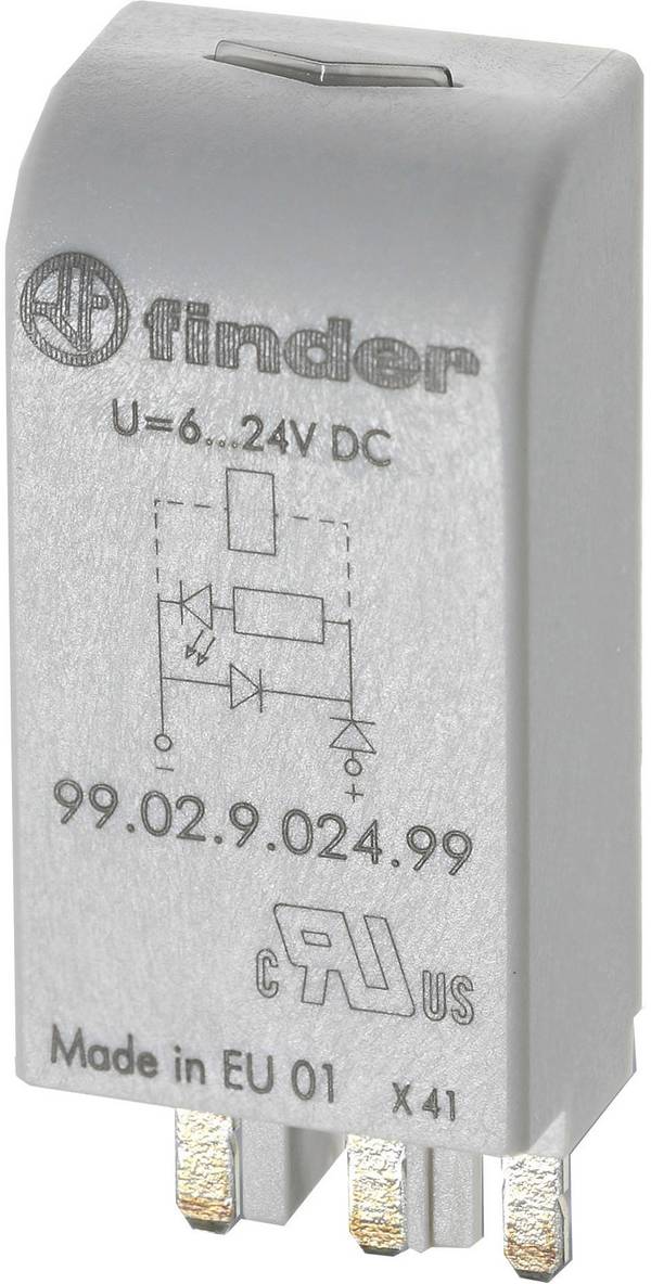 Finder zasouvací modul s diodou S EMV odrušením , s LED diodou, s varistorem 99.02.0.060.98 Barvy světla (LED svítidlo): zelená Vhodné pro model (relé): Finder 96.04, Finder 96.02 1 ks
