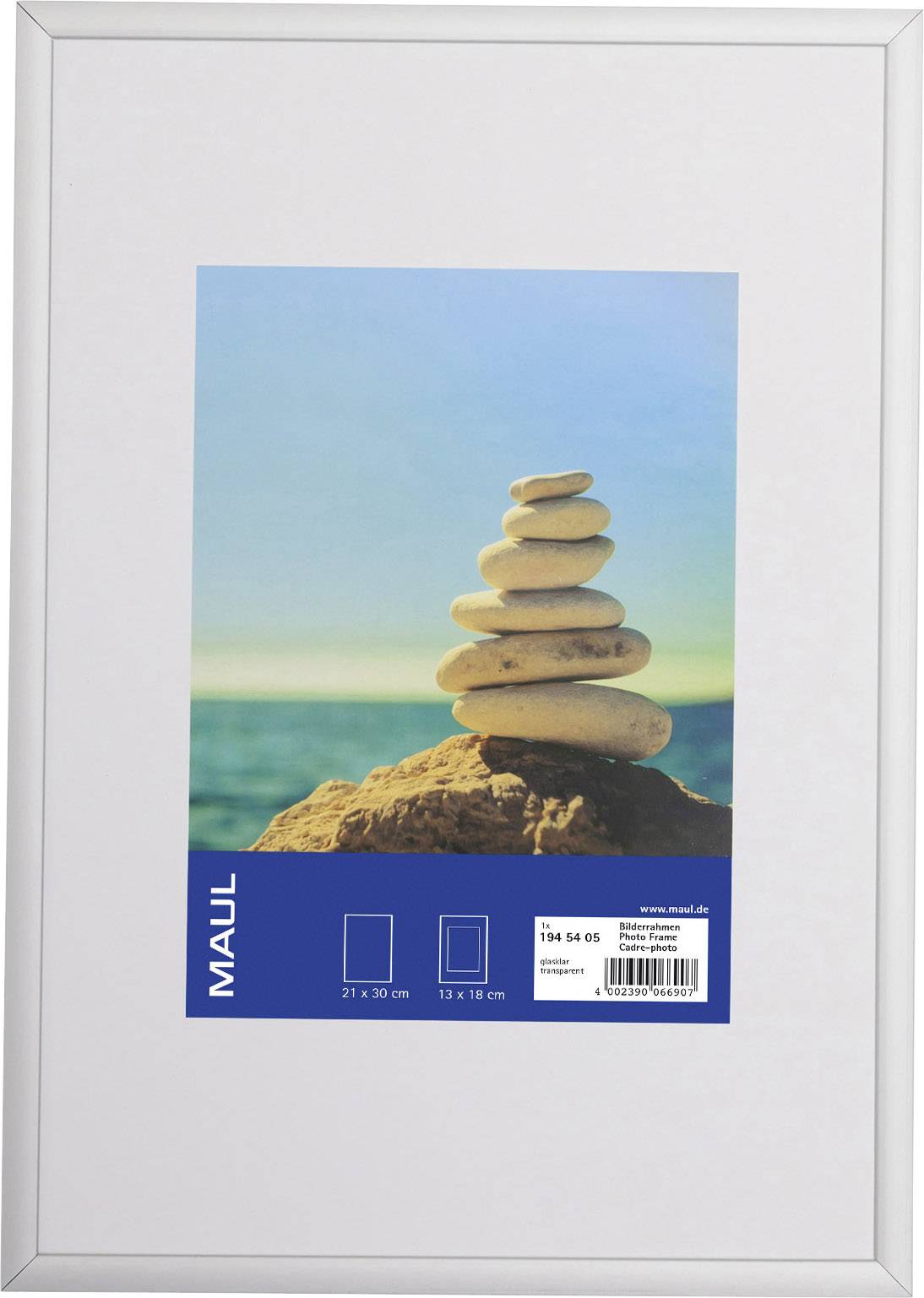 Nástěnný rámeček na fotografii s motivem navršených kamenů u moře. Rozměry: 21 x 30 cm a 13 x 18 cm. Značka: MAUL.