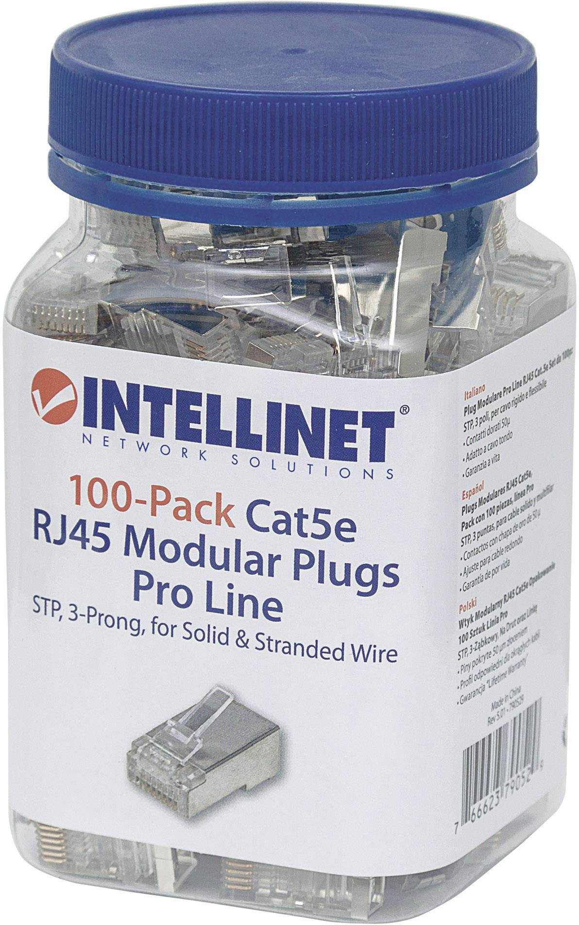 Intellinet Intellinet 100ks Cat5e modulární zástrčky RJ45 pro Line STP 3-bodový žíla kontakty pro lanka i plné vodiče 100 zástrčka na 50 polohám pozlacené kontakty 790529 krimpovací kontakt Počet pólů 8P8C stříbrná 100 ks