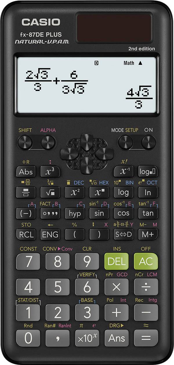 Casio FX-87DEPLUS-2  technicko-vědecký počítač, displej (počet míst) 12, solární napájení, na baterii, černá