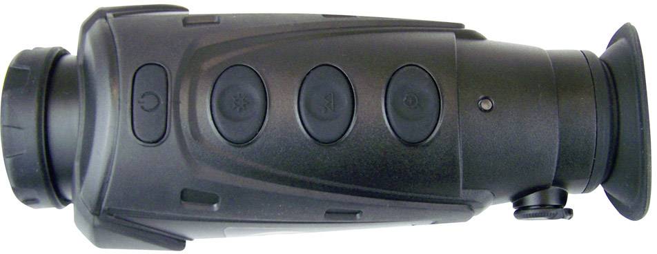 Přenosné noční vidění v bočním pohledu, se čtyřmi viditelnými funkčními tlačítky a okulárem na pravé straně.