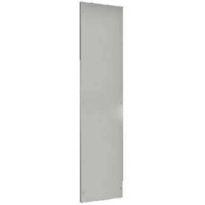 Vertikálně umístěný obdélníkový šedý kovový panel.