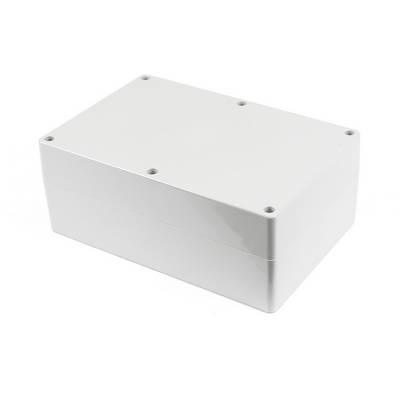 Bílý plastový box obdélníkového tvaru se zaoblenými rohy a několika montážními body na horní straně.