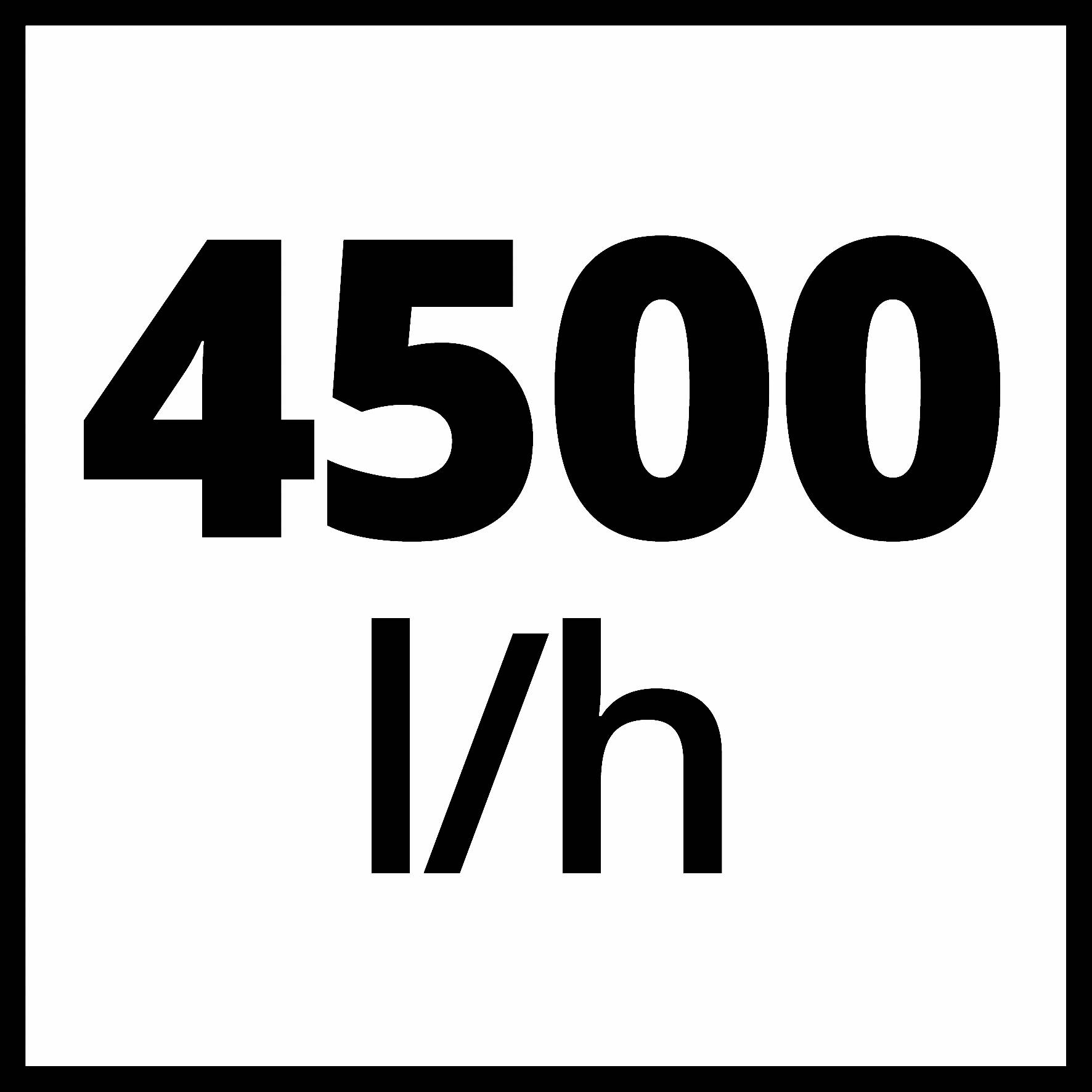 '4500 l/h' černým písmem na bílém pozadí.