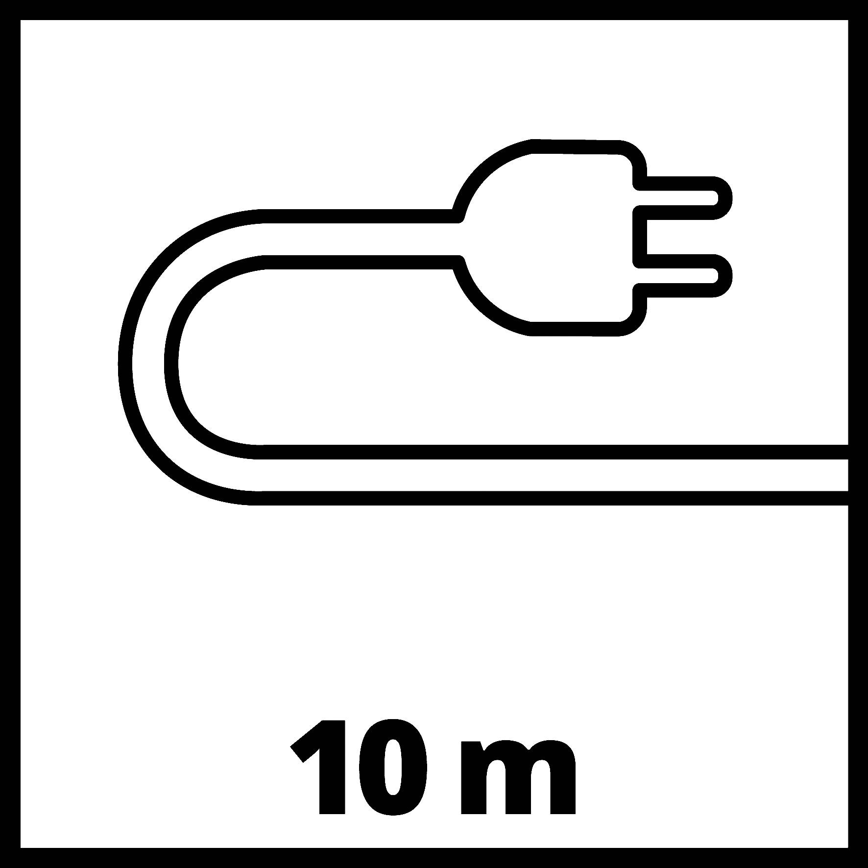 Ilustrace konektorového kabelu zahnutého do tvaru U s nápisem '10 m' pod ním, což udává délku 10 metrů.