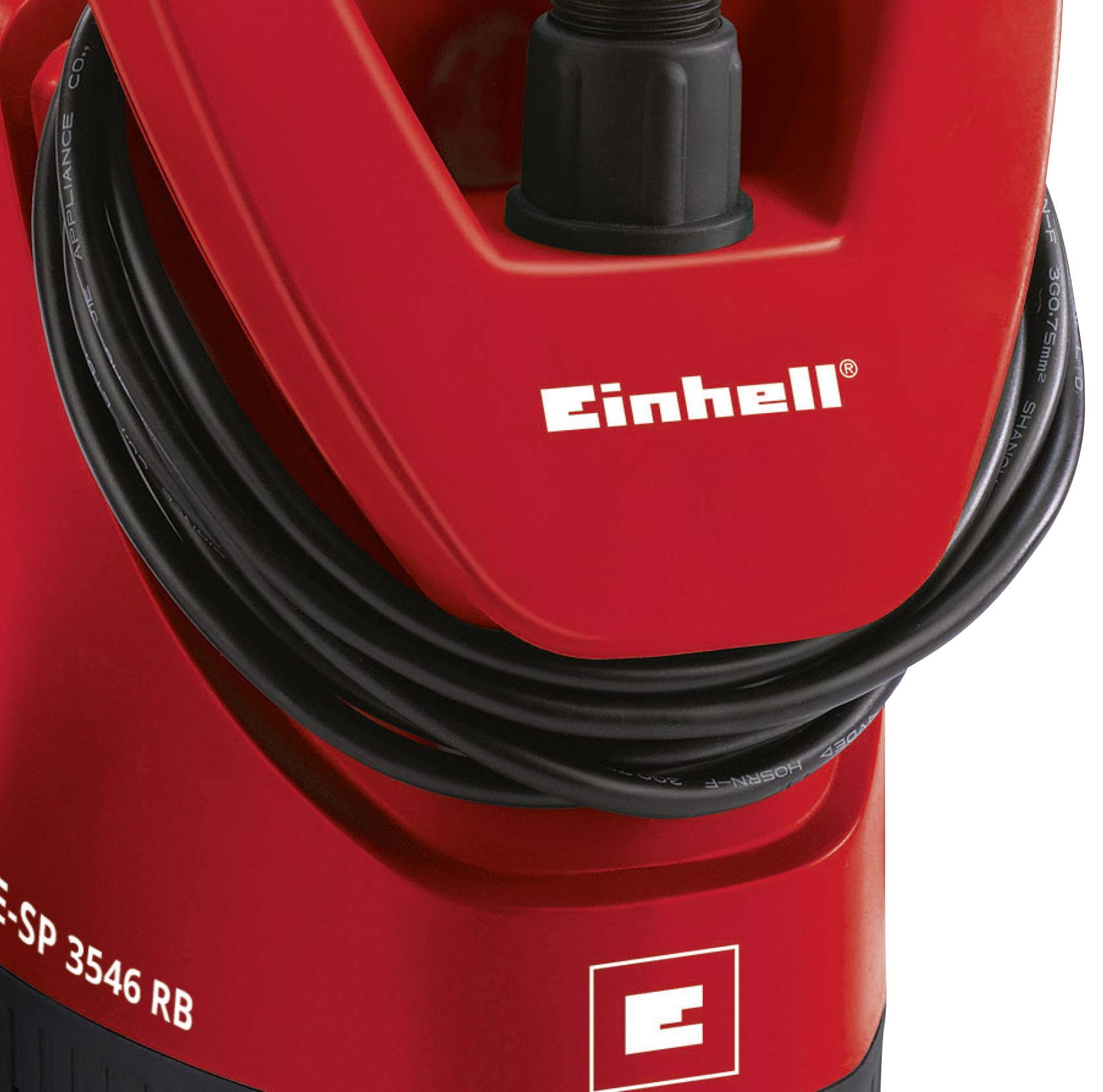 Červený elektrický přístroj značky Einhell s černým kabelem.
