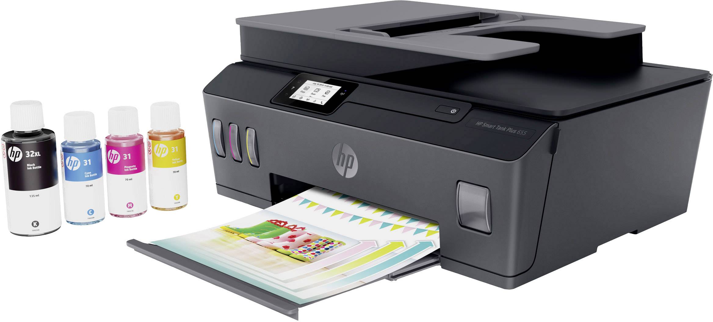 HP Smart Tank Plus 655 multifunkční tiskárna inkoustová barevná A4 tiskárna, skener, kopírka, fax ADF, Bluetooth®, Tinte-1