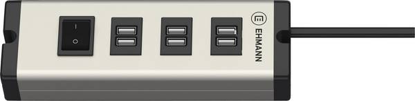 Ehmann USB Multilader 6-Port 6,3 A USB nabíjecí hub, 6x USB A, Dodávka energie, hliník, černá