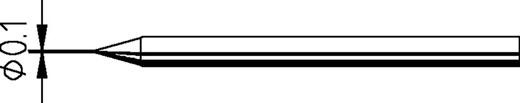 Technický výkres pera se špičkou o průměru 0,1 mm. Zobrazení tenké, přesné špičky.