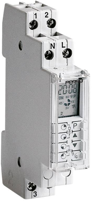 Elektronický časovač s kontrolkou a ovládacími tlačítky pro nastavení času. Vstupy nahoře pro fázový (L) a nulový vodič (N).