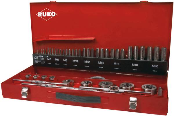 RUKO 245040  sada strojních závitníků 54dílná  metrický M3, M4, M5, M6, M8, M10, M12  pravotočivý  HSS  1 sada