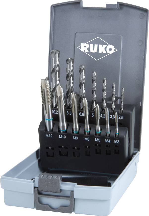 RUKO 245048RO  sada strojních závitníků 14dílná  metrický M3, M4, M5, M6, M8, M10, M12  pravotočivý DIN 371, DIN 376 HSS  1 sada