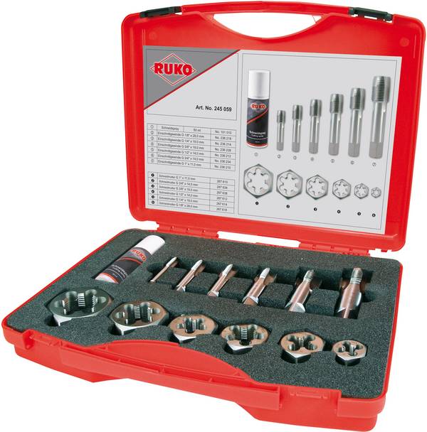 RUKO 245059  sada strojních závitníků 13dílná  G (BSP) 1/8", 3/8", 1/2", 3/4", 1"  pravotočivý DIN 5157 HSS  1 sada
