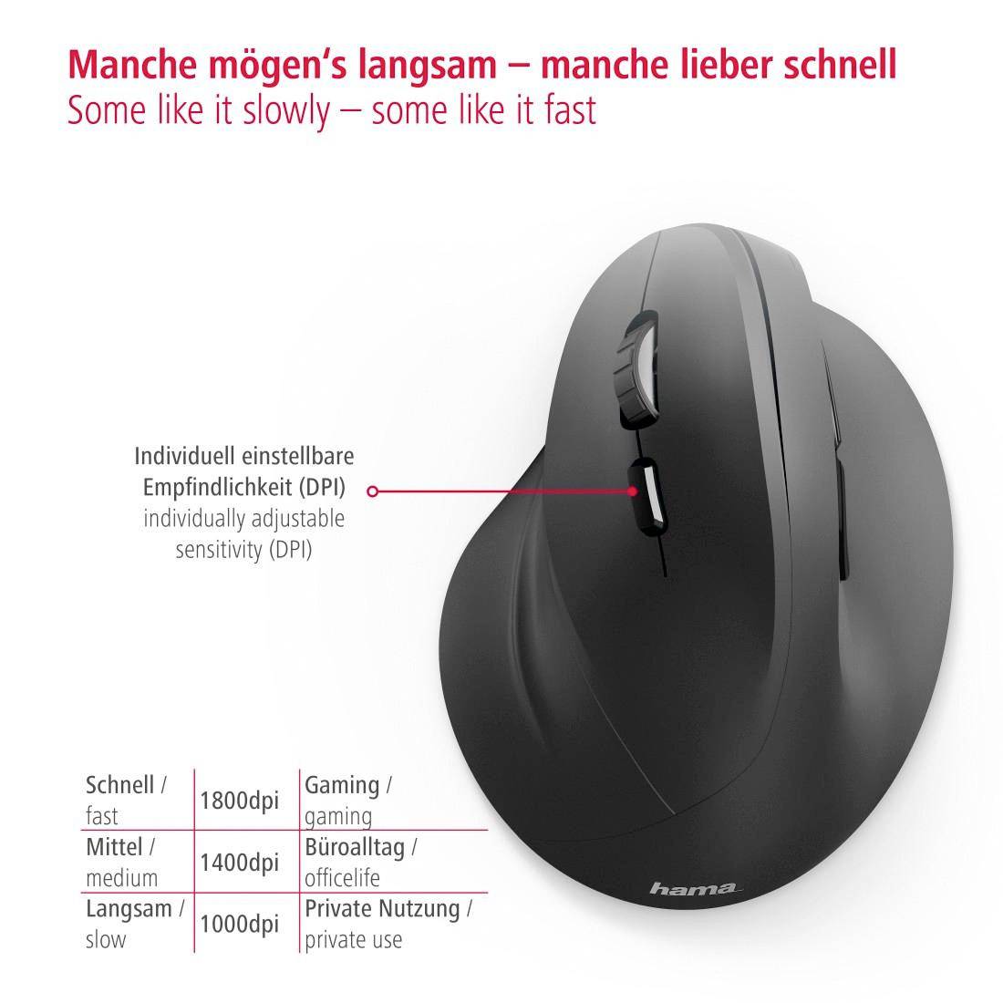 Černá ergonomická počítačová myš s individuálně nastavitelným DPI (1000, 1400, 1800) pro kancelářské a herní použití.